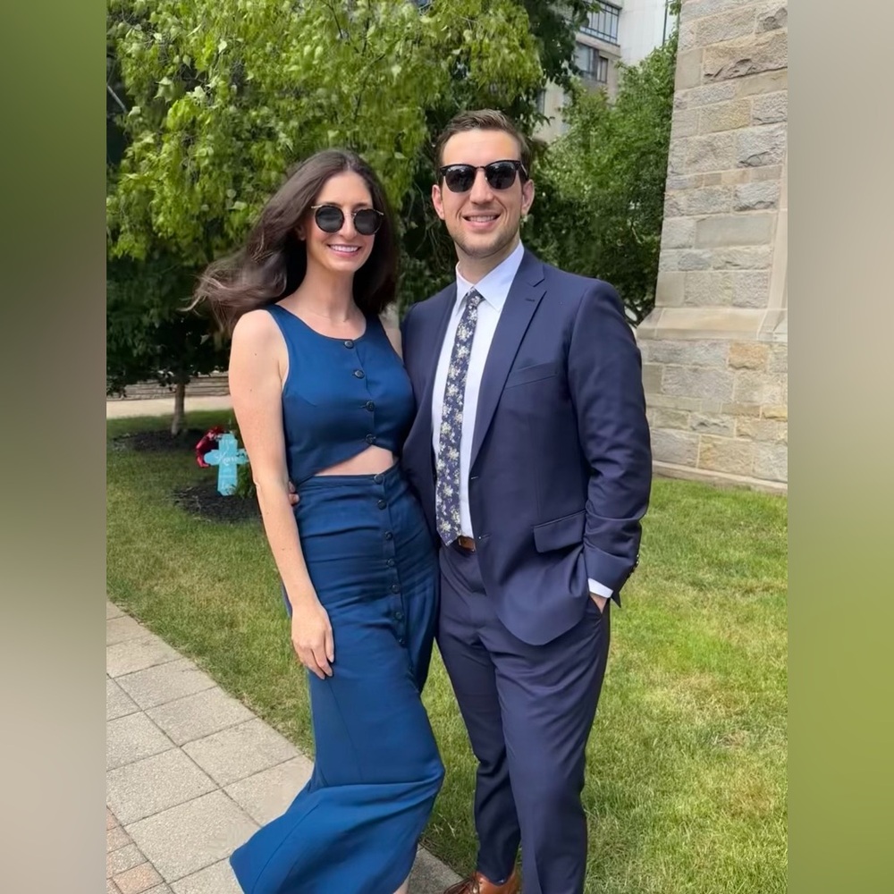 Blue button down wedding guest dress